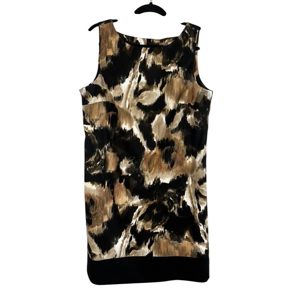 Neutral Tank Dress Brown 16 Work‎ Earthy Chic Classic Preppy Retro Mod Abstract